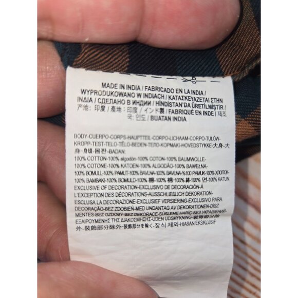 Vans Mens Plaid Button-Up Flannel Shirt Medium Green/Orange Tailored Fit Cotton - Picture 6 of 8